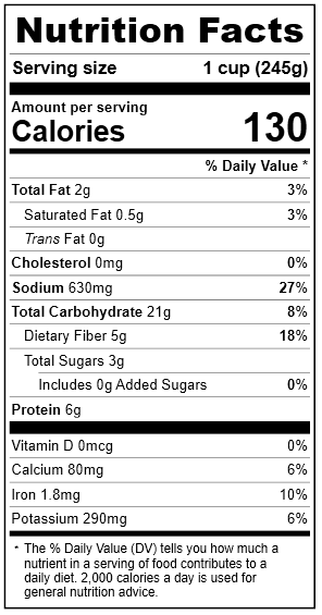 2028 Minestrone Soup Nutrition Facts Panel