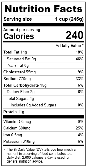 2072 Broccoli Cheddar Soup Nutrition Facts Panel