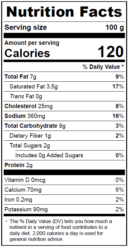 2011 Fish Chowder Base Nutrition Facts Panel