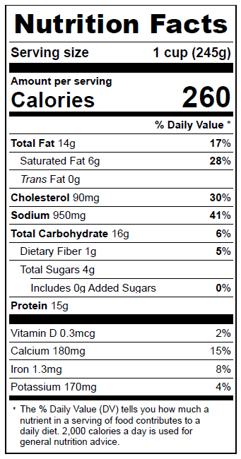 2012 Downeast Seafood Chowda Nutrition Facts Panel
