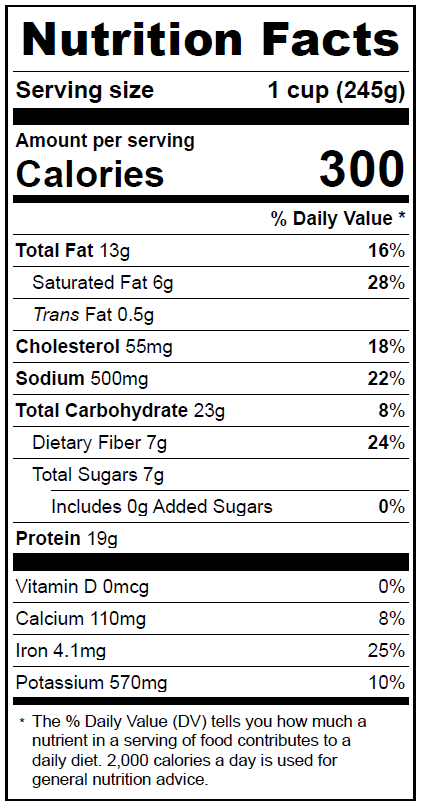 2098 Chipotle Beef Chili with Beans Nutrition Facts Panel
