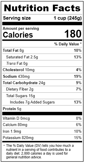 2102 Creamy Tomato Soup Nutrition Facts Panel