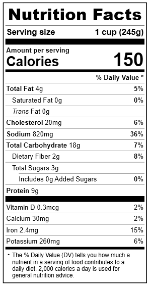 2105 Manhattan Clam Chowda Nutrition Facts Panel