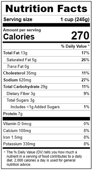 2115 Loaded Baked Potato Soup Nutrition Facts Panel