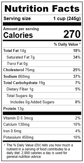 2151 Haddock Chowder Nutrition Facts Panel