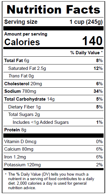 2103 Italian Style Wedding Soup Nutrition Facts Panel