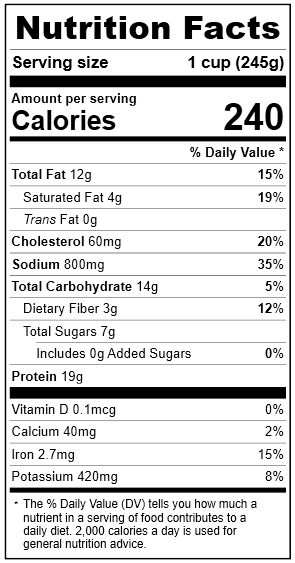 2062 Cajun-Style Chicken Stew Nutrition Facts Panel