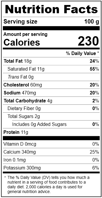 5001 Cheese Sauce Nutrition Facts Panel