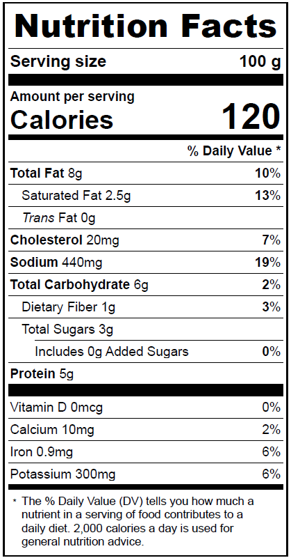 5002 Meat Sauce with Pork Nutrition Facts Panel