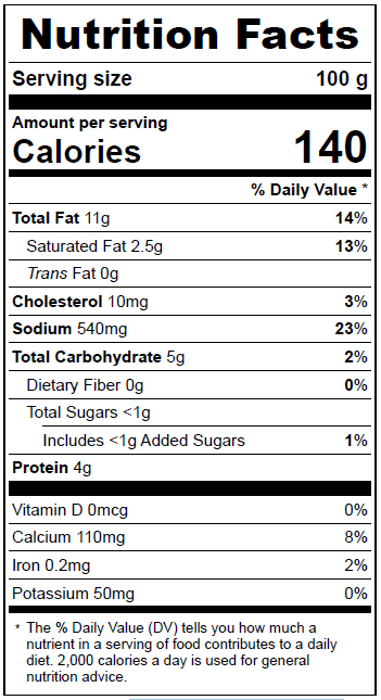5010 Garlic & Wine Sauce Nutrition Facts Panel
