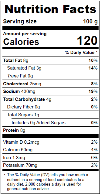 5039 Clam Sauce Nutrition Facts Panel