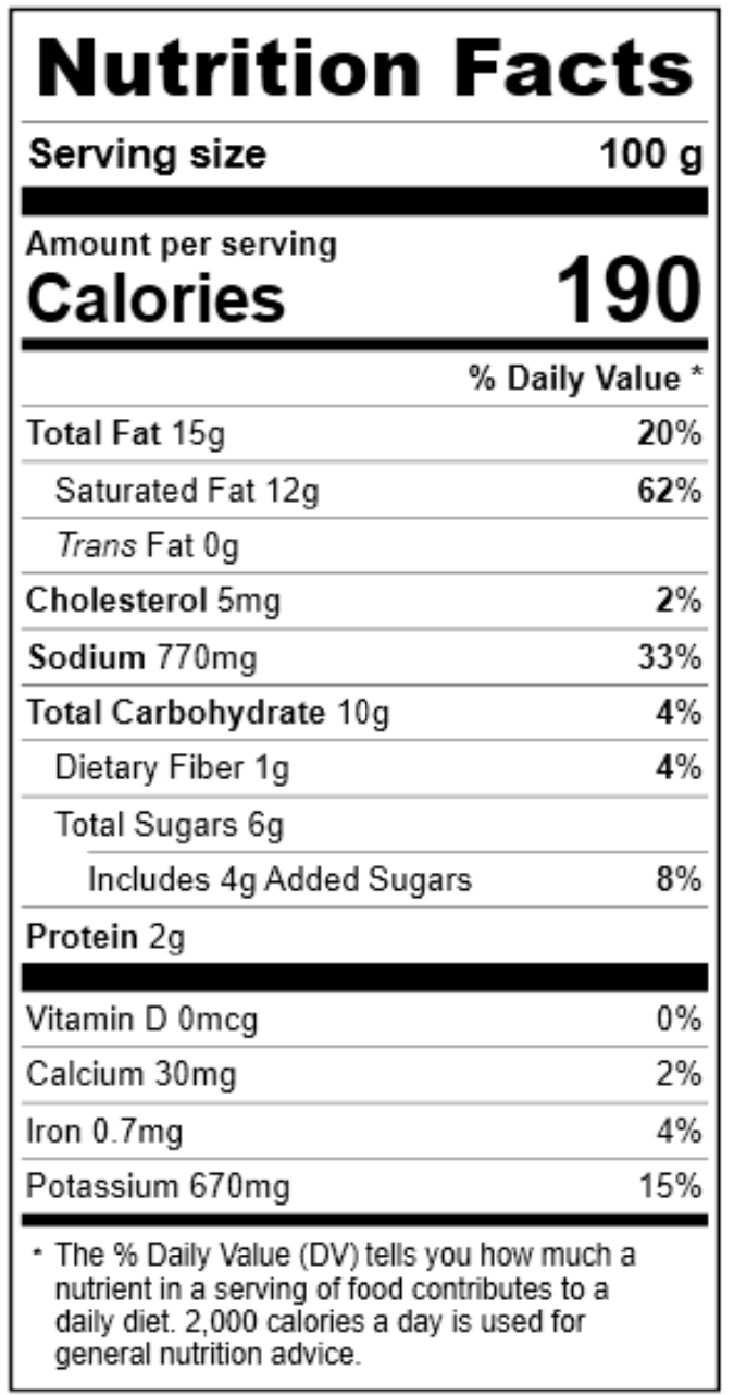 5090 Thai Green Coconut Curry Sauce Nutrition Facts Panel