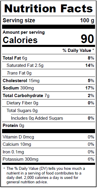 6049 Scampi Sauce Nutrition Facts Panel