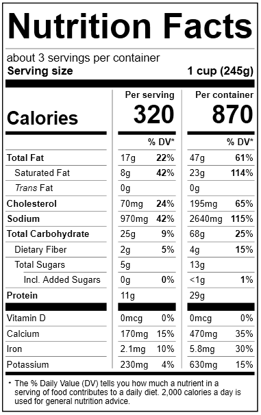 1023BC24 New England Clam Chowder Fresh 23.5oz Nutrition Facts Panel