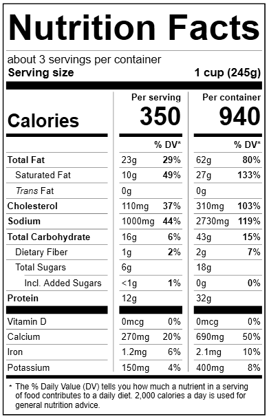 2031BC24 Lobster Bisque (Fresh Retail) Nutrition Facts Panel