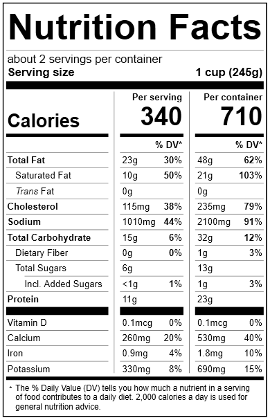 2054 Rockport Lobster Bisque (Retail) Nutrition Facts Panel