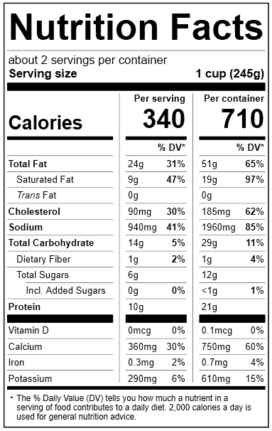 2057 Charleston She-Crab Soup (Retail) Nutrition Facts Panel