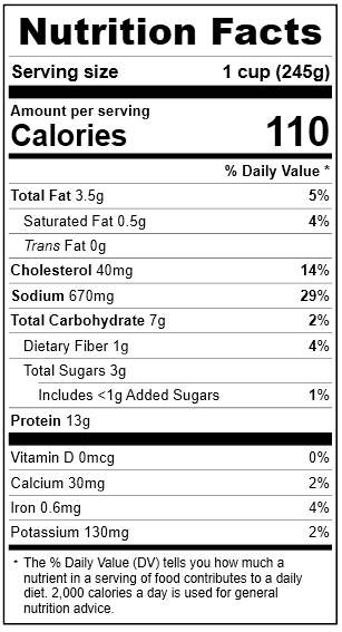 2061 Chicken Vegetable Soup Nutrition Facts Panel