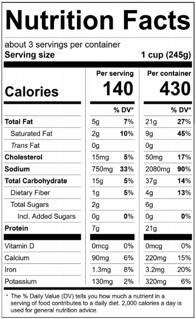 7146HF24 Herban Fresh Italian Style Wedding Soup (23.5oz) Nutrition Facts Panel