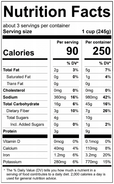 7147HF24 Herban Fresh Hearty Vegetable Soup (23.5oz) Nutrition Facts Panel