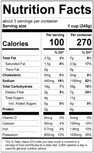 7164HF24 Herban Fresh Sweet Potato & Kale Chowder (23.5oz) Nutrition Facts Panel