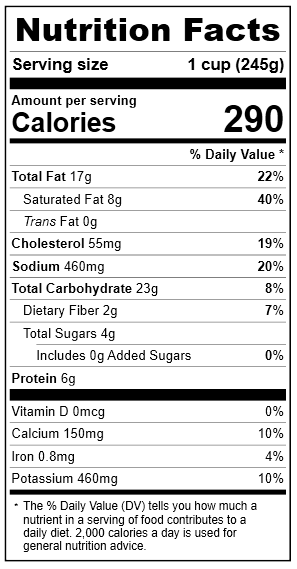2101 Cream of Potato Soup Nutrition Facts Panel