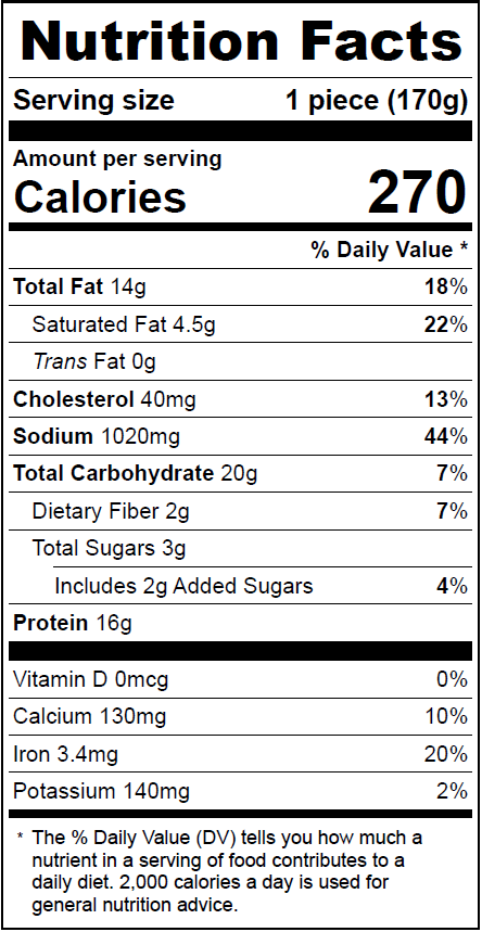 1501SG Gourmet Clams Casino Nutrition Facts Panel