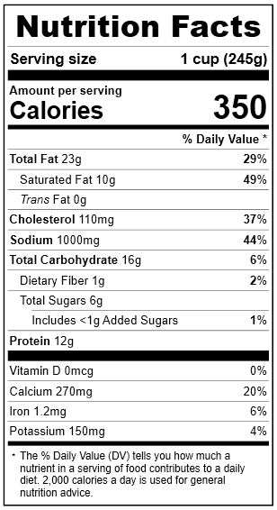 4031 Lobster Bisque Nutrition Facts Panel