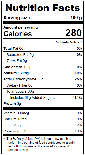 Thai Sweet Chili Sauce Nutrition Facts Panel