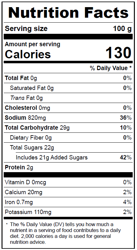 7115 General Tso's Sauce Nutrition Facts Panel