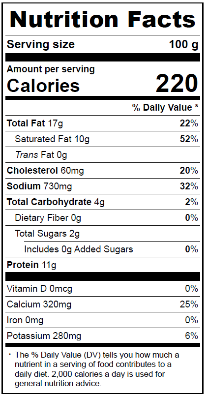 7133 Orange Cheese Sauce Nutrition Facts Panel